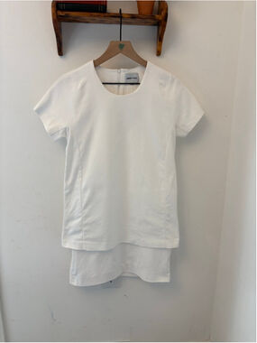 Bimba y Lola White Two-Tier Dress Tunic Overlay Look Size Small